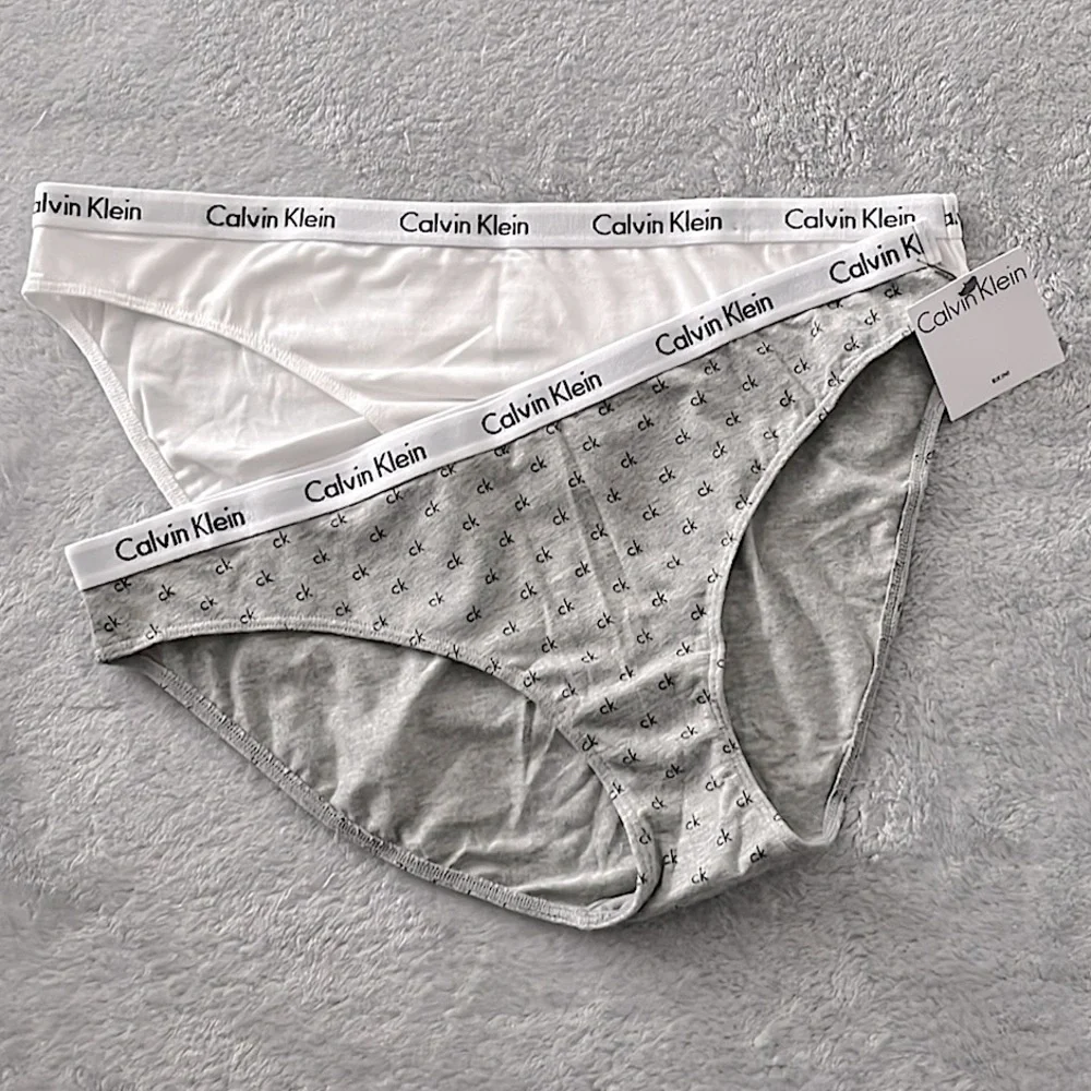 CALVIN KLEIN two-pair bikini underwear gray white monogram new with tags NWT